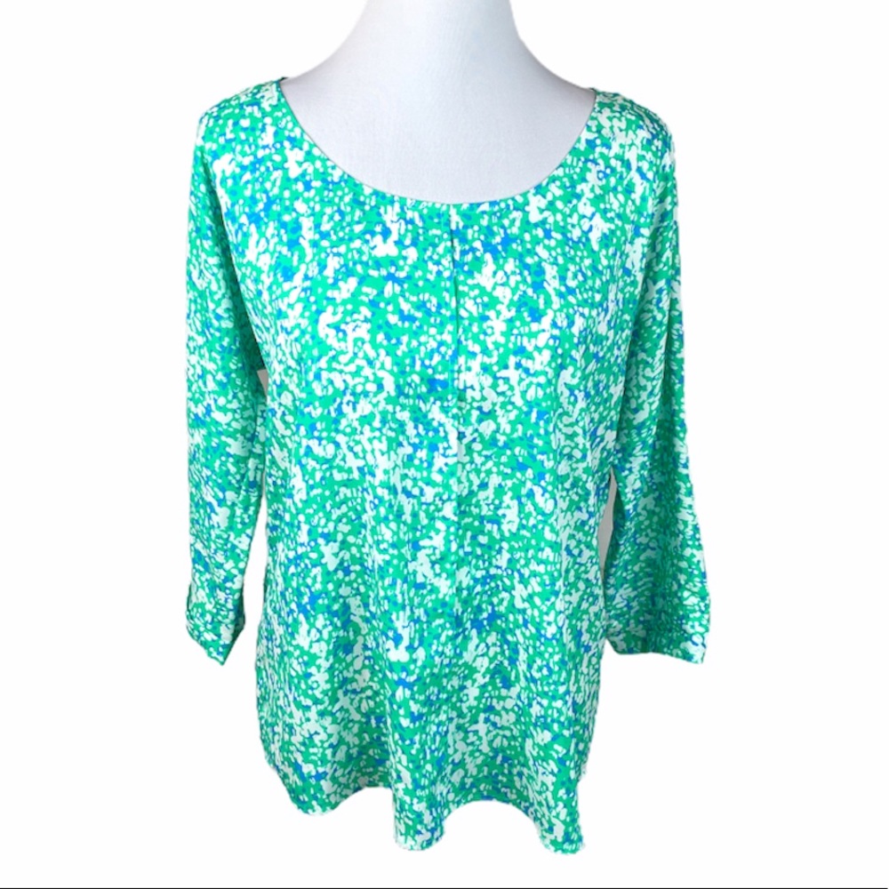 Ann Taylor Abstract Floral Blouse, Green, White, Medium